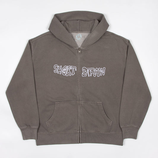 Warped Logo Zip Hood - Washed Grey